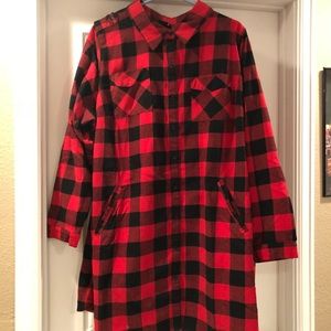 City chic red and black plaid long flannel shirt